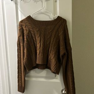 Brown Pink Rose cropped sweater size L